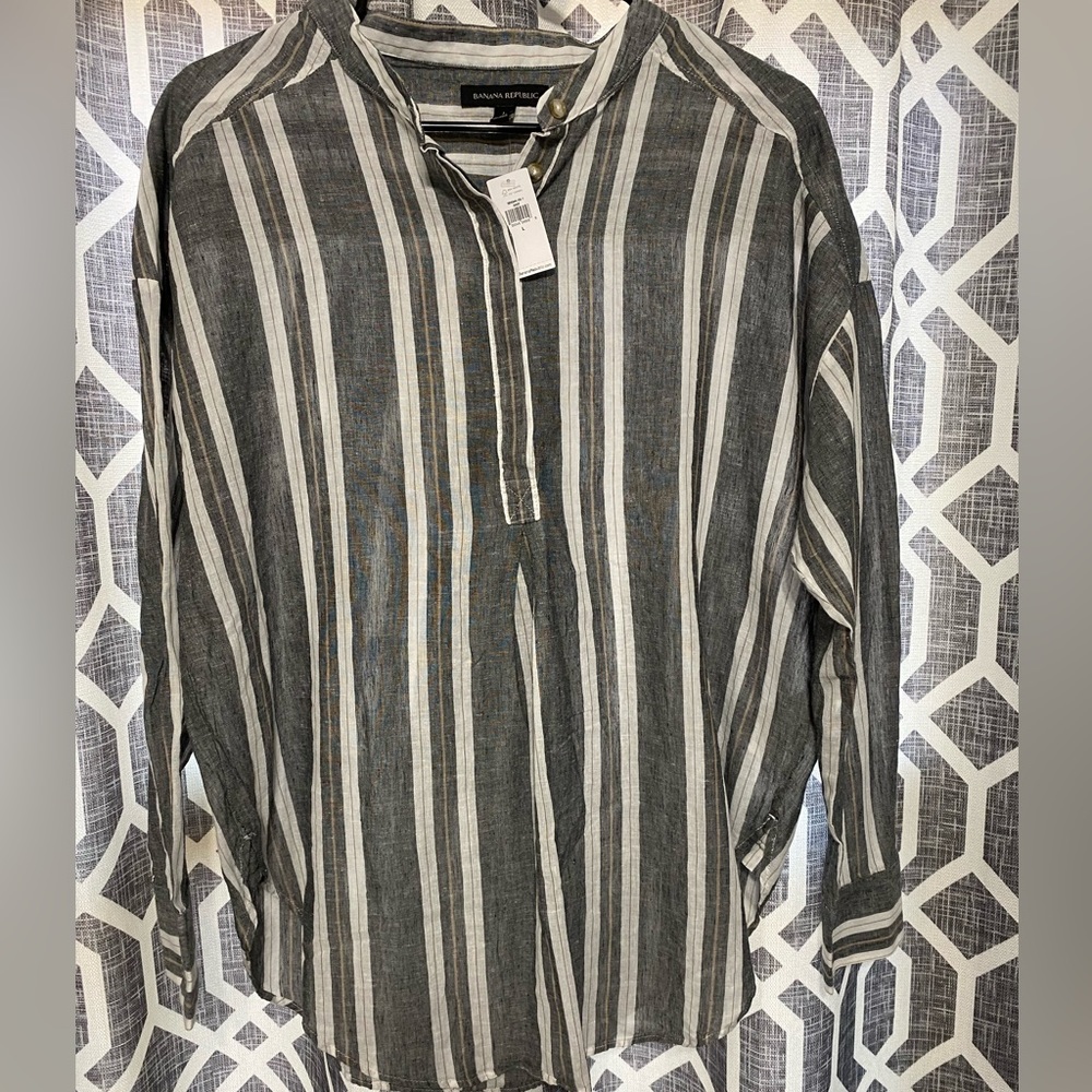 Banana republic grey, white, tan long sleeve had button down
